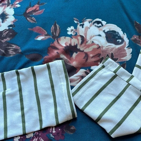 MODERN SOUL LONG SLEEVE‎ STRIPE SLEEVE FALL FLORAL TUNIC TOP MEDIUM LARGE - Picture 3 of 4